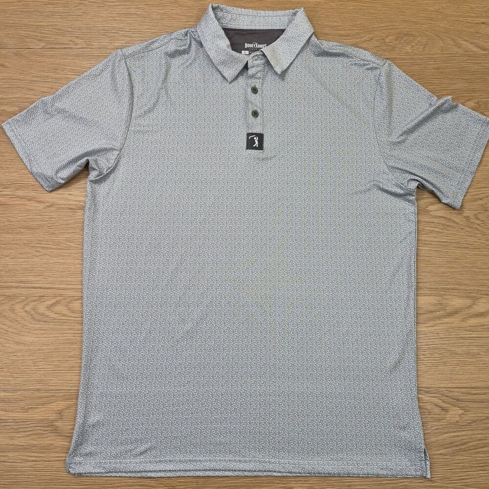 Bogey Bros Golf Polo Shirt Mens L Gray Print All Over Pattern Stretch Active